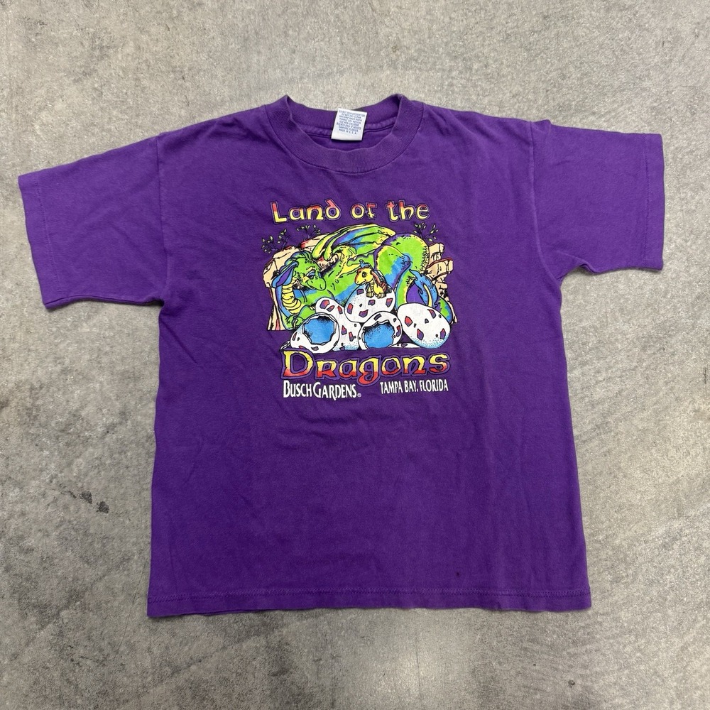 Vintage 90s Busch Gardens Land of the Dragons T-Shirt Youth 14/16 Purple
